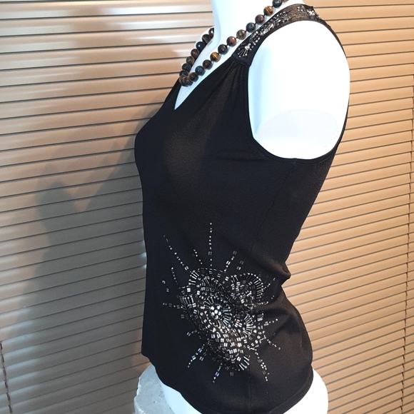 Classy black summer knit top size 10, all buttons seams and beads/sequins in VGC - Picture 5 of 15